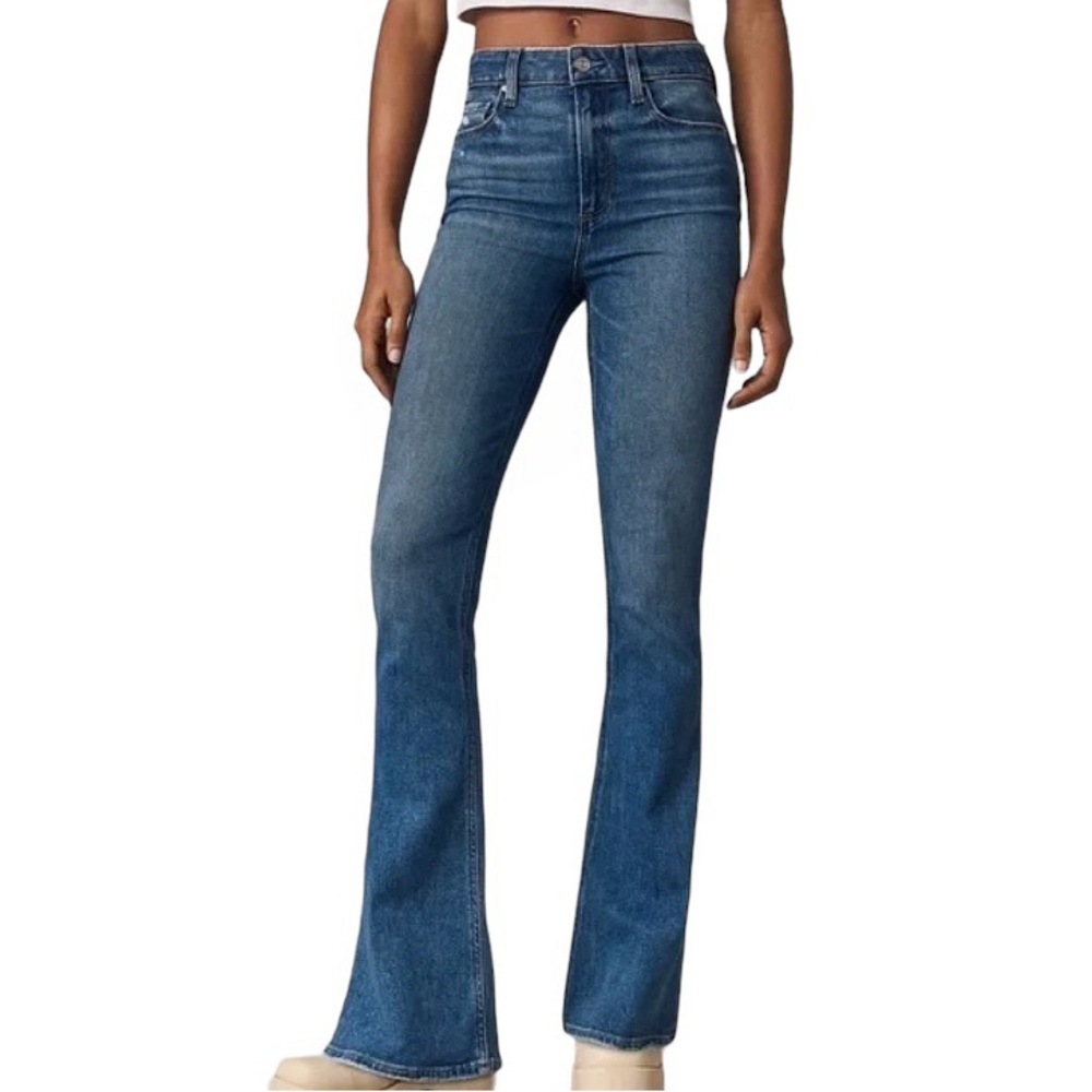 Paige High Rise Bell Canyon Jean Flare Stretch Medium Wash Denim Sz 29